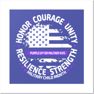 Purple Up for Military Kid Us Flag Cool Military Child Month Posters and Art